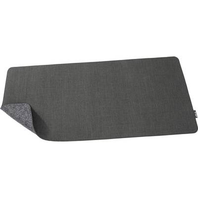 Dunkelgraue rechteckige Schreibtischunterlage oder Mousepad mit strukturierter Oberfläche und einer umgeschlagenen Ecke, die die hellere Unterseite zeigt.