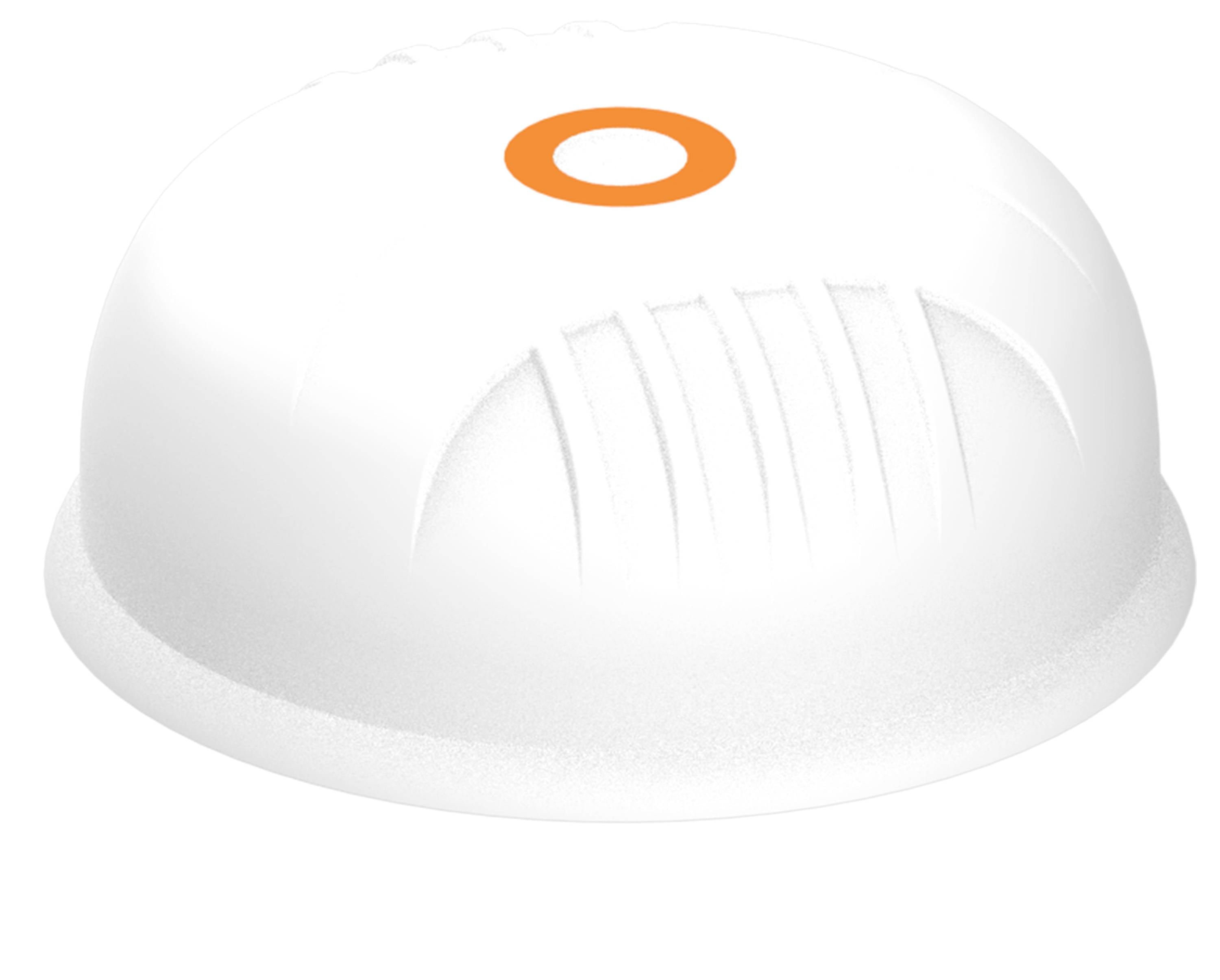Weißer Schutzhelm mit orangem „O"-Logo oben, auf neutralem Hintergrund dargestellt.