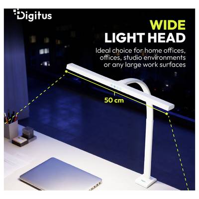 Digitus breiter Schreibtischleuchte mit Lichtkopf, 50 cm breit, für Homeoffices, Studios und große Arbeitsflächen.