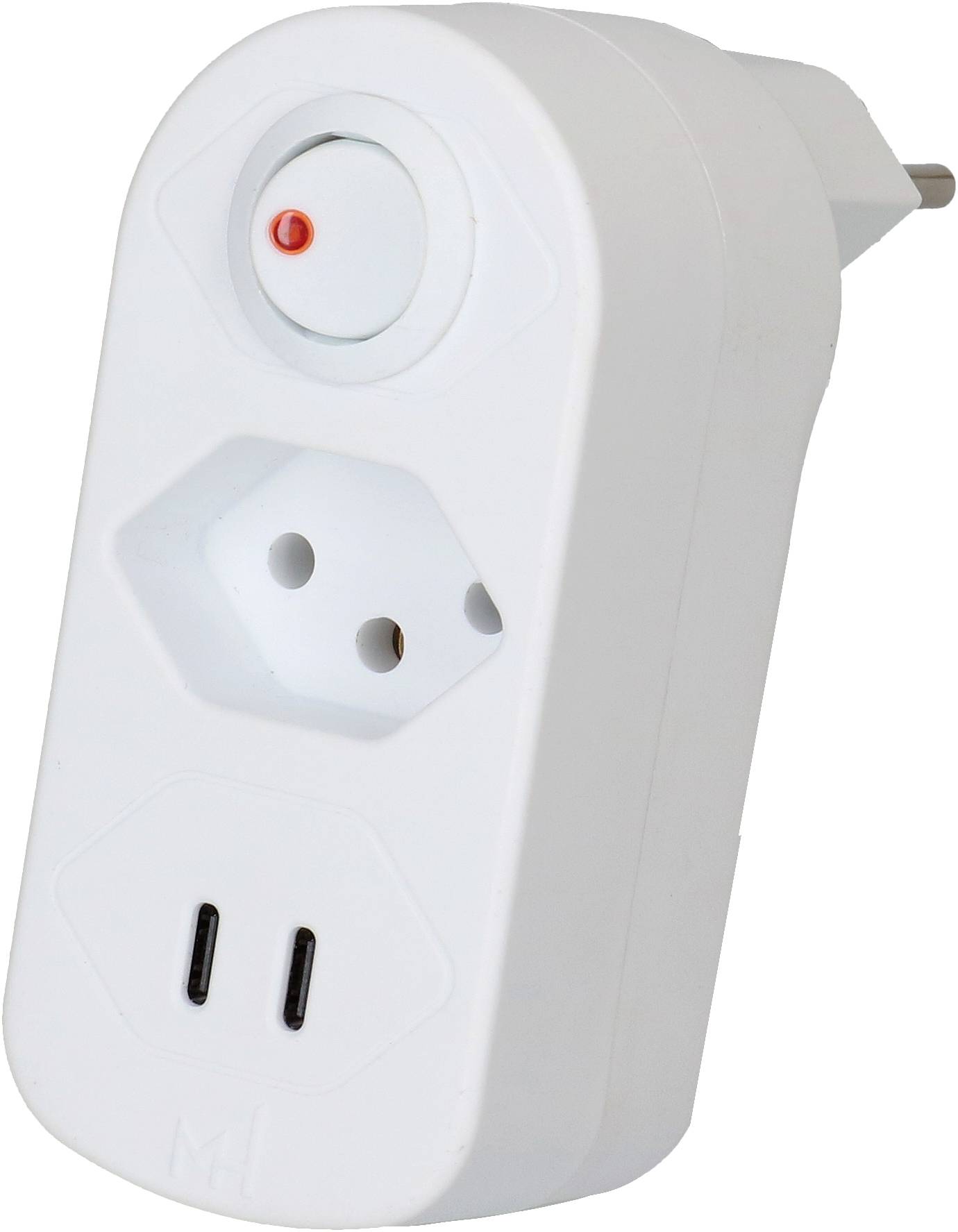 Weißer Stecker-Elektrosteckdosenadapter mit rotem Anzeigelicht und mehreren Stecköffnungen