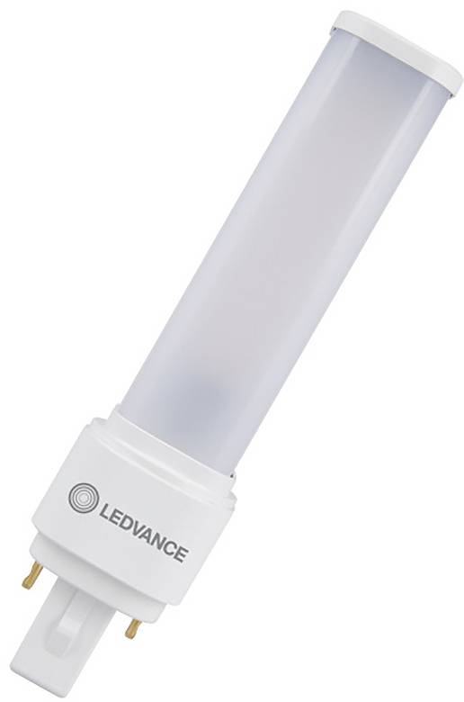 LEDVANCE Stecker-CFL-Glühbirne mit durchscheinendem Rohr und weißer Fassung auf weißem Hintergrund.