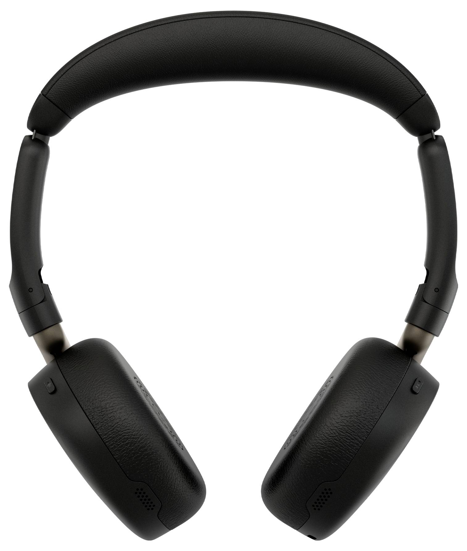Schwarze Over-Ear-Kopfhörer mit Polsterung am Kopfbügel, isoliert auf weißem Hintergrund dargestellt.