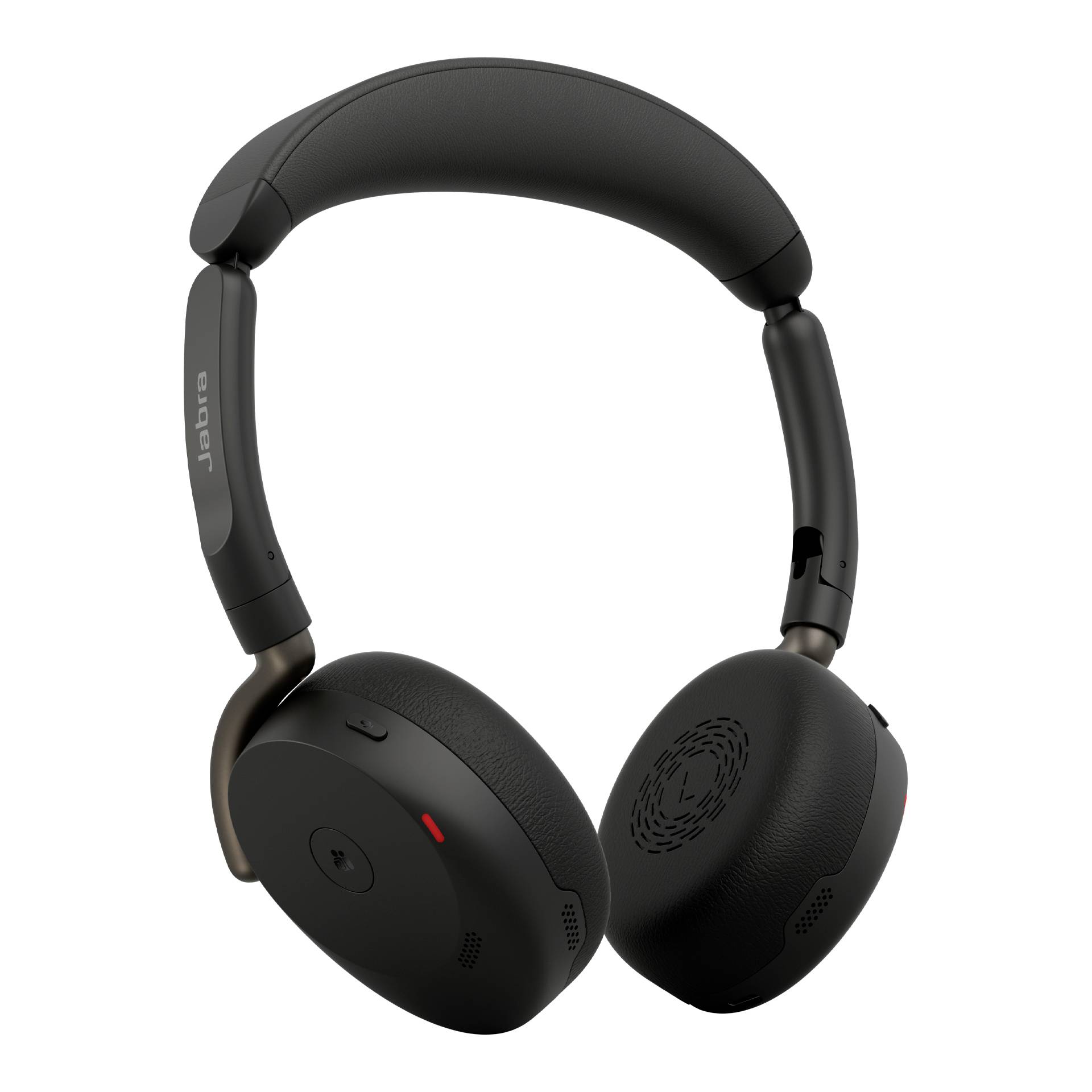 Schwarze Over-Ear-Kopfhörer mit gepolstertem Kopfband, Boom-Mikrofon und Seitenreglern; eine Ohrmuschel zeigt ein integriertes Lautsprechergitter und das Markenlogo.