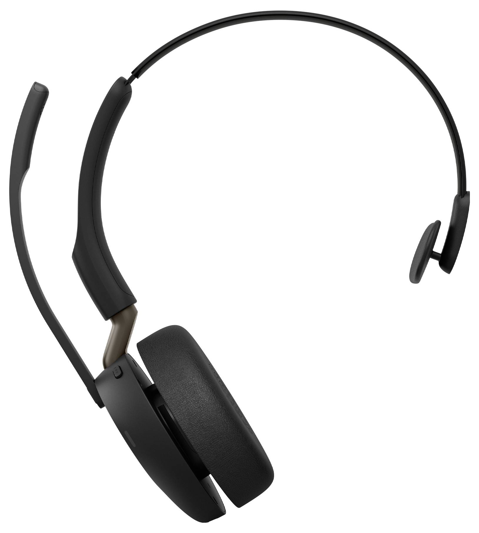 Schwarzes Over-Ear-Headset mit Boom-Mikrofon auf weißem Hintergrund.