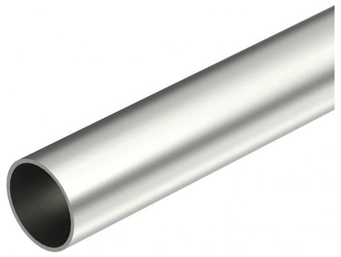 Ein metallisches hohles zylindrisches Rohr, diagonal auf weißem Hintergrund dargestellt.
