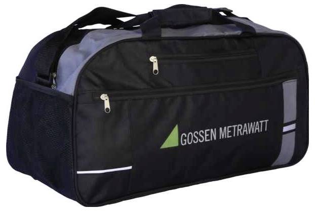 Schwarze Gossen Metrawatt Reisetasche mit Schultergurt und Reißverschlusstaschen vorne