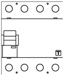 Draufsicht-Diagramm einer rechteckigen Platine mit vier großen Ecklöchern, einer zentralen kastenartigen Komponente auf der linken Seite und einem kleinen „T"-Marker rechts unten.