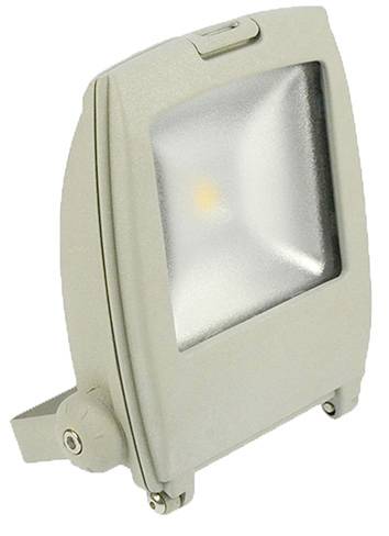 Beigefarbener wandmontierter Flutlicht mit mattierter Glasfront und verstellbarer Halterung.