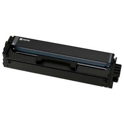 Schwarze Xerox-Tonerkartusche auf weißem Hintergrund, in Perspektivansicht dargestellt.
