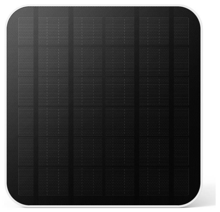 Nahaufnahme eines schwarzen Solarpanels mit abgerundeten Ecken, die sein Gitter aus Photovoltaikzellen zeigt.