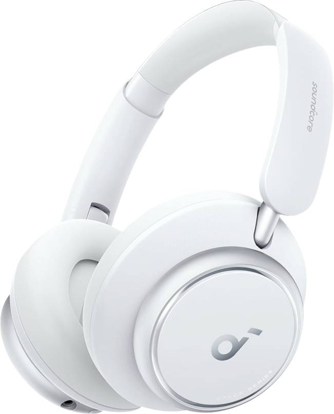 Weiße Over-Ear-Kopfhörer von Anker Soundcore mit gepolstertem Kopfbügel und runden Ohrmuscheln auf einfachem Hintergrund