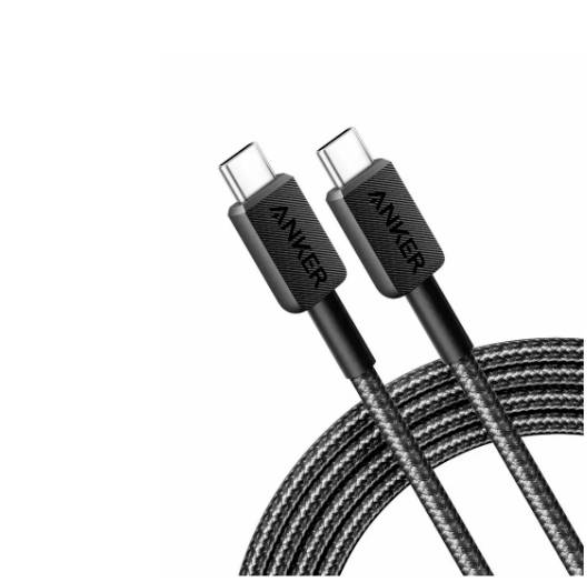 Zwei Anker USB-C-Geflechtladekabel mit abgewinkelten Anschlüssen auf weißem Hintergrund.