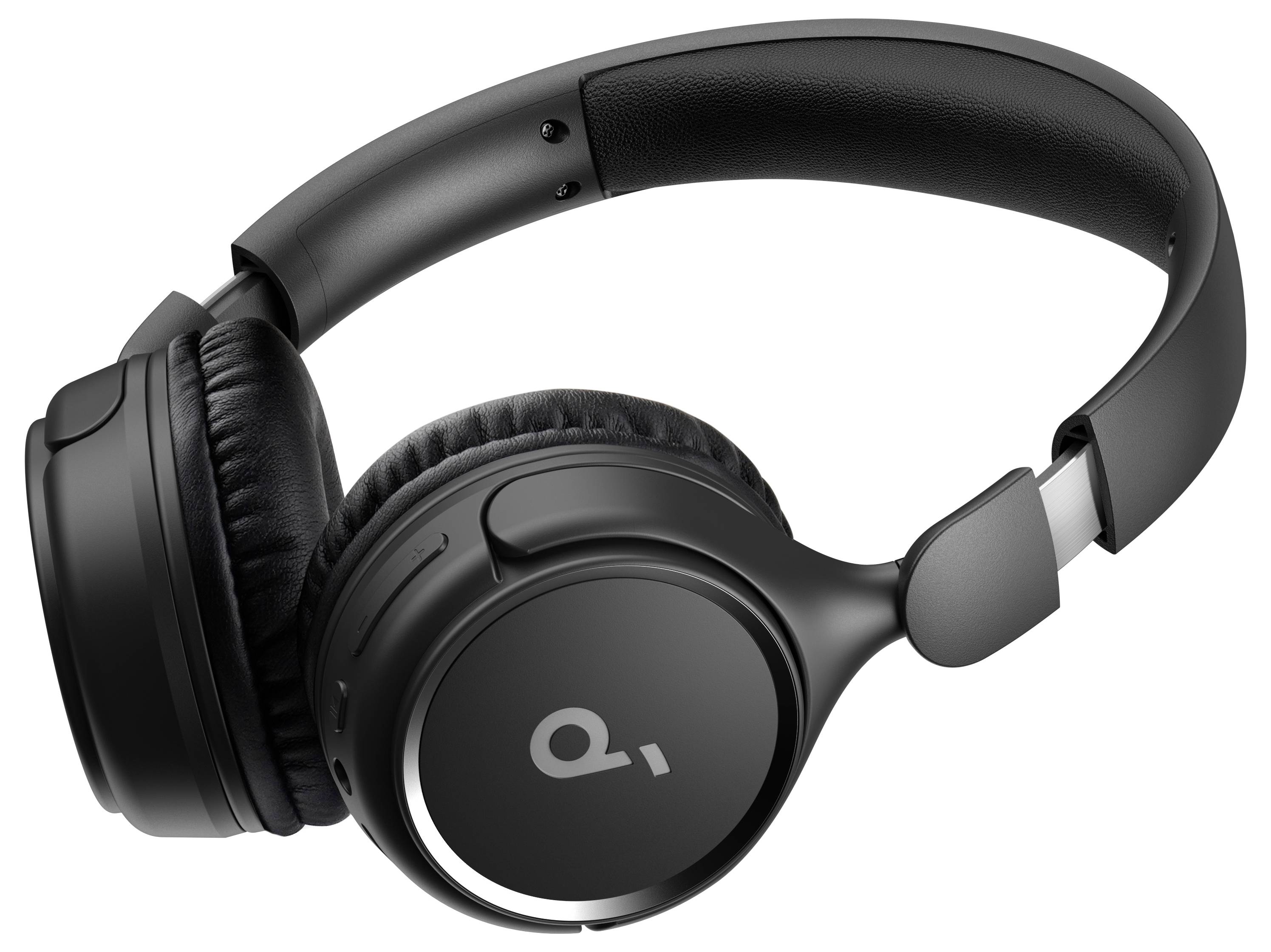 Schwarze Over-Ear-Kopfhörer mit gepolsterten Ohrmuscheln und verstellbarem Kopfbügel, gezeigt auf weißem Hintergrund.