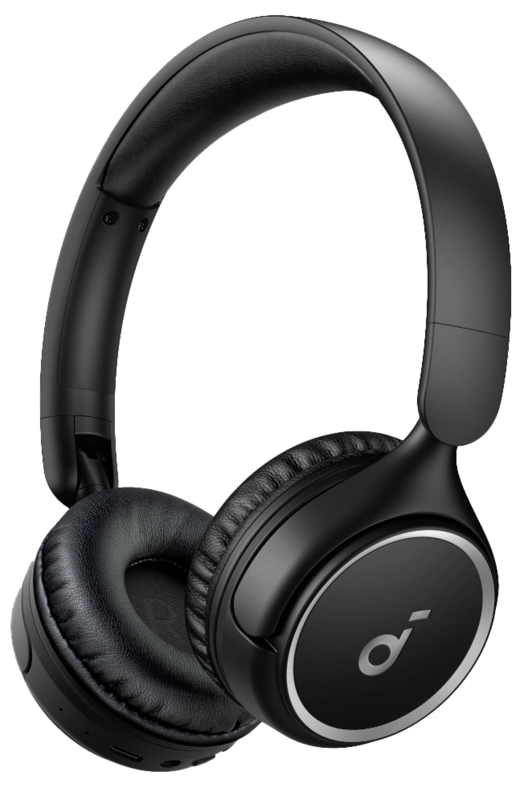 Schwarze kabellose Over-Ear-Kopfhörer mit gepolstertem Kopfbügel und Ohrpolstern, dargestellt in einer Seitenansicht auf weißem Hintergrund.