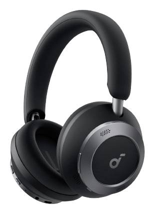 Schwarze kabellose Over-Ear-Kopfhörer mit gepolstertem Kopfbügel und Ohrmuscheln auf weißem Hintergrund.