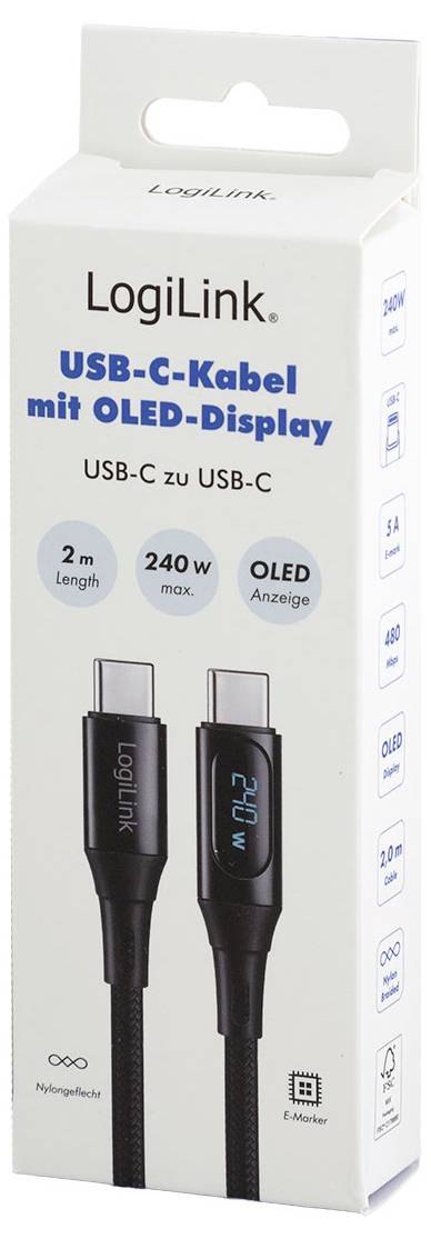 LogiLink USB-C® Kabel USB 2.0 USB-C® Stecker 2 m Schwarz beidseitig verwendbarer Stecker CU0447-6