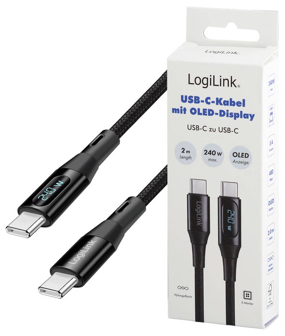 LogiLink USB-C® Kabel USB 2.0 USB-C® Stecker 2 m Schwarz beidseitig verwendbarer Stecker CU0447-7