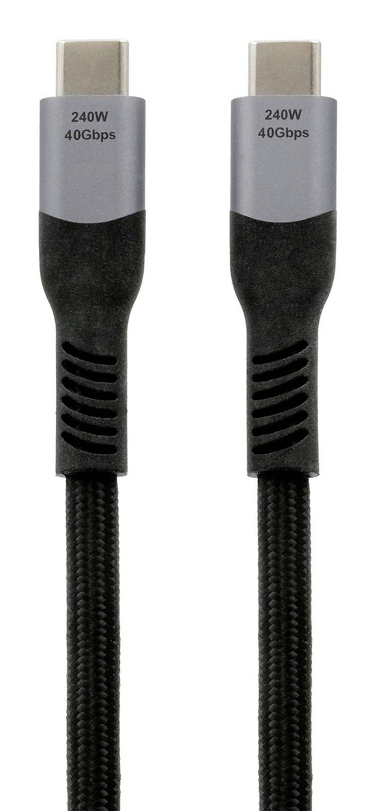 Zwei schwarze USB-C-Kabel mit geflochtenen Enden, jeweils mit der Bezeichnung „240W 40Gbps".