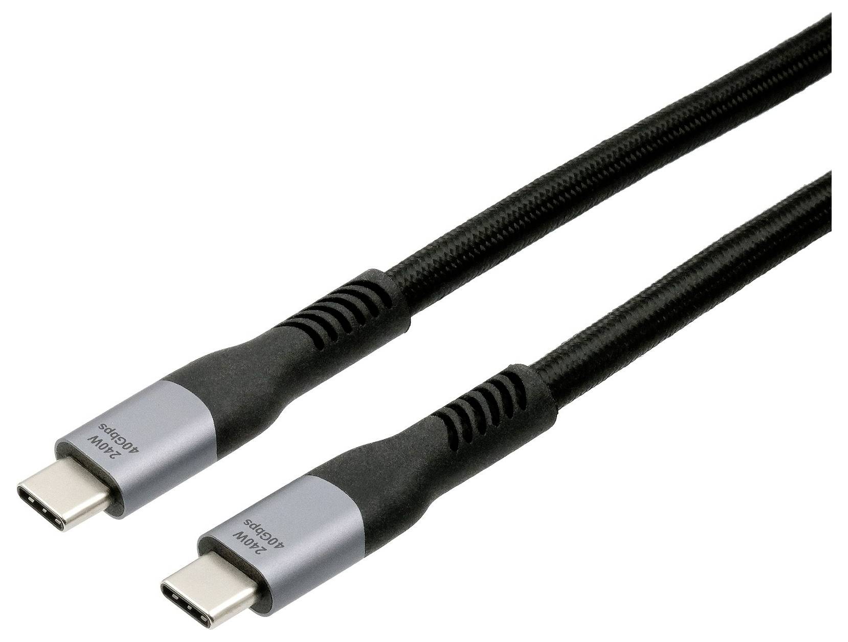 Zwei USB-C-Kabelstecker mit schwarzen geflochtenen Kabeln auf weißem Hintergrund.
