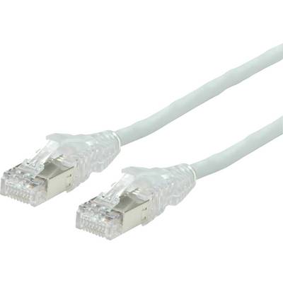 Zwei durchsichtige Ethernet-Netzwerkkabel mit RJ45-Steckern auf weißem Hintergrund.