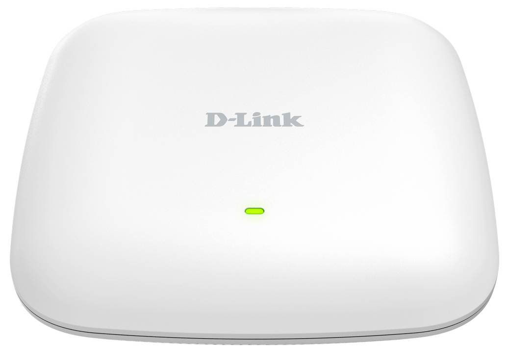 Weißer D-Link WLAN-Zugangspunkt mit einer einzelnen grünen Statusleuchte.