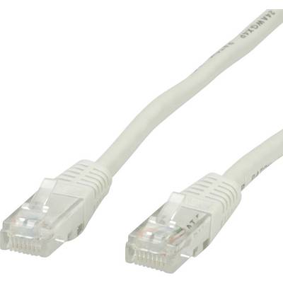 Nahaufnahme von zwei weißen Ethernet-Netzwerkkabeln mit transparenten RJ45-Steckern auf einfachem Hintergrund.