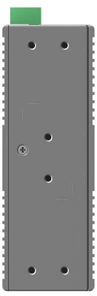 Graues rechteckiges elektronisches Modul mit mehreren Befestigungslöchern und einer grünen Steckerlasche oben