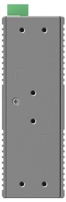 Graues rechteckiges Elektronikmodul mit vier Befestigungslöchern und seitlichen Laschen, oben mit grünem Stecker, der oben links herausragt.