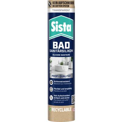 Sista BAD Sanitär-Silikon-Dichtmasse in Kartusche, transparent, zur Verwendung im Badezimmer; mit Anti-Schimmel-Eigenschaften, flexibel, Düse ohne Schnitt erforderlich, und recycelbarer Verpackung.