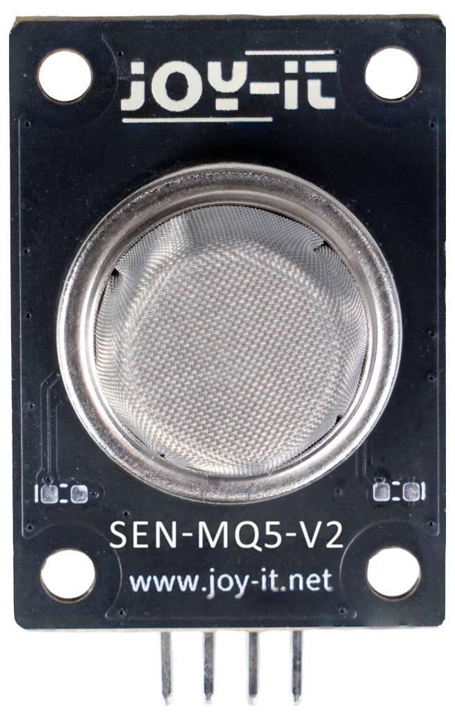 Joy-it SEN-MQ5-V2 Gassenor-Modul mit rundem Netzgassensor, vier Befestigungslöchern und 4-Pin-Stecker.