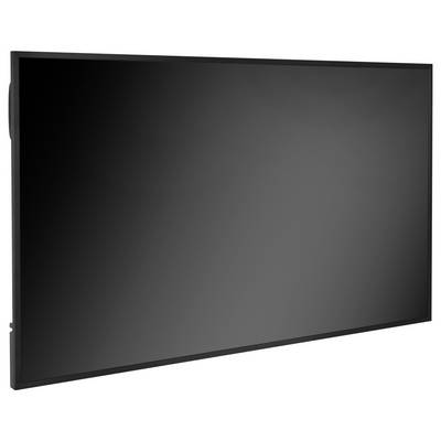 Leeres schwarzes Flachbildschirm-Display auf weißem Hintergrund, leicht angewinkelt dargestellt.