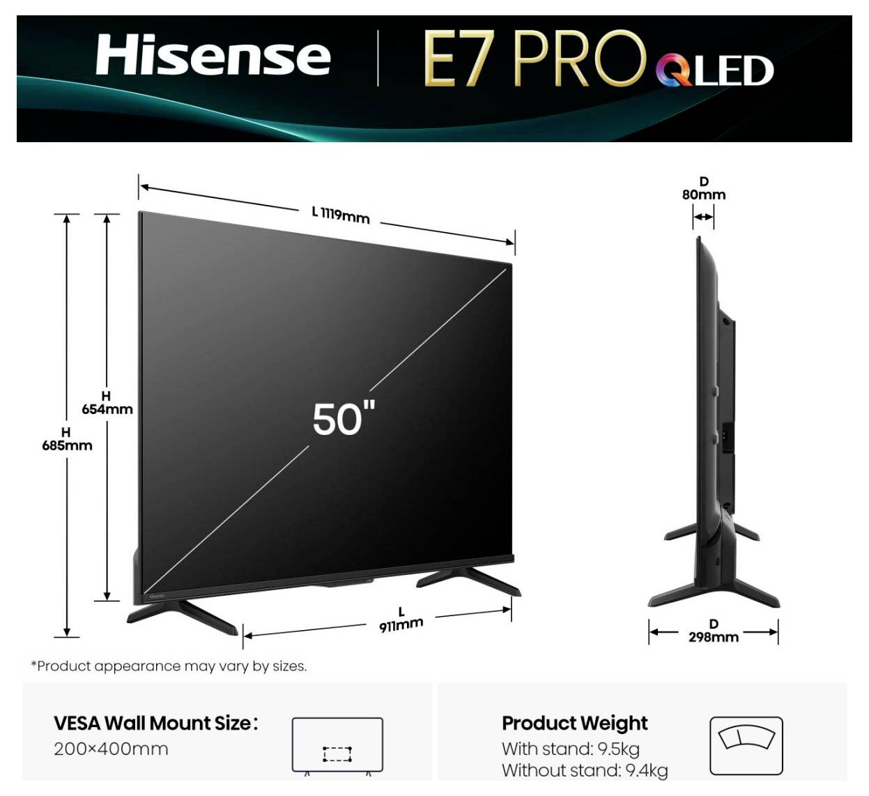 Hisense 50E77Q PRO QLED-TV 126 cm 50 Zoll EEK E (A - G) Schwarz-1