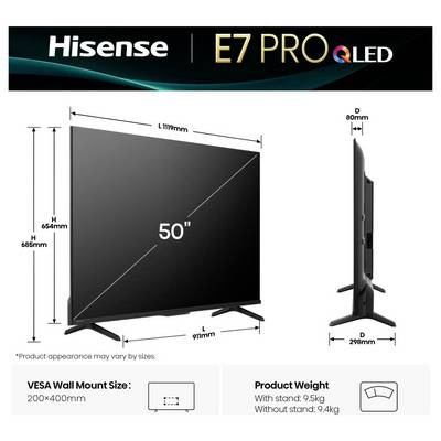 Hisense 50E77Q PRO QLED-TV 126 cm 50 Zoll EEK E (A - G) Schwarz-1