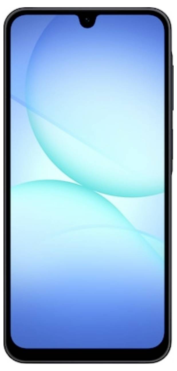 Frontansicht eines Smartphones mit einem blauen Farbverlauf-Hintergrundbild und einer zentrierten Kerbe oben.