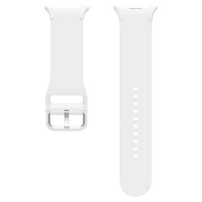 Zwei hellgraue Smartwatch-Armbänder nebeneinander gezeigt, eines mit einer Schließe und eines mit Verstelllöchern.