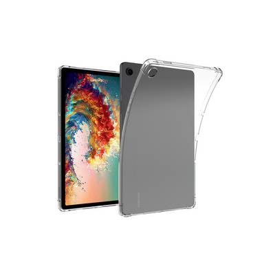 Tablet mit durchsichtiger Schutzhülle dargestellt, vorderes Display hinter der Hülle sichtbar, auf weißem Hintergrund.