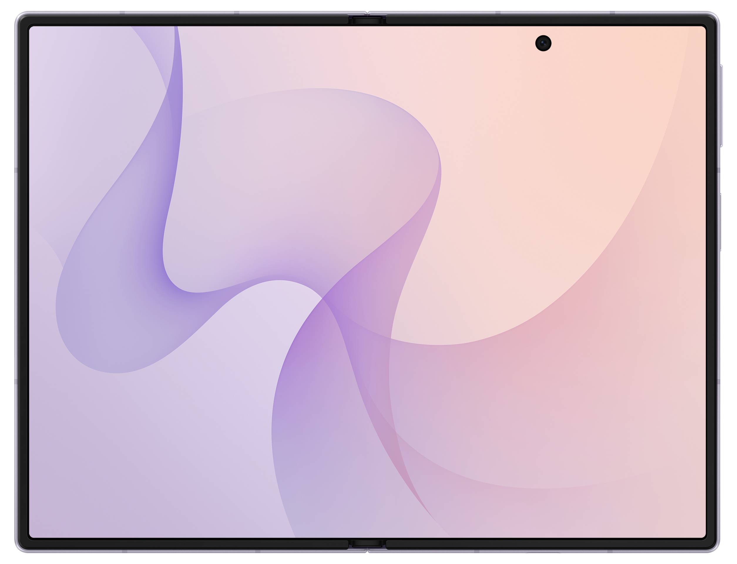 Vorderansicht eines Tablets mit einer pastellrosa und violetten abstrakten Tapete und einem zentrierten oberen Kamera-Loch.