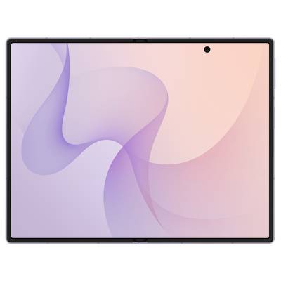 Vorderansicht eines Tablets mit einer pastellrosa und violetten abstrakten Tapete und einem zentrierten oberen Kamera-Loch.
