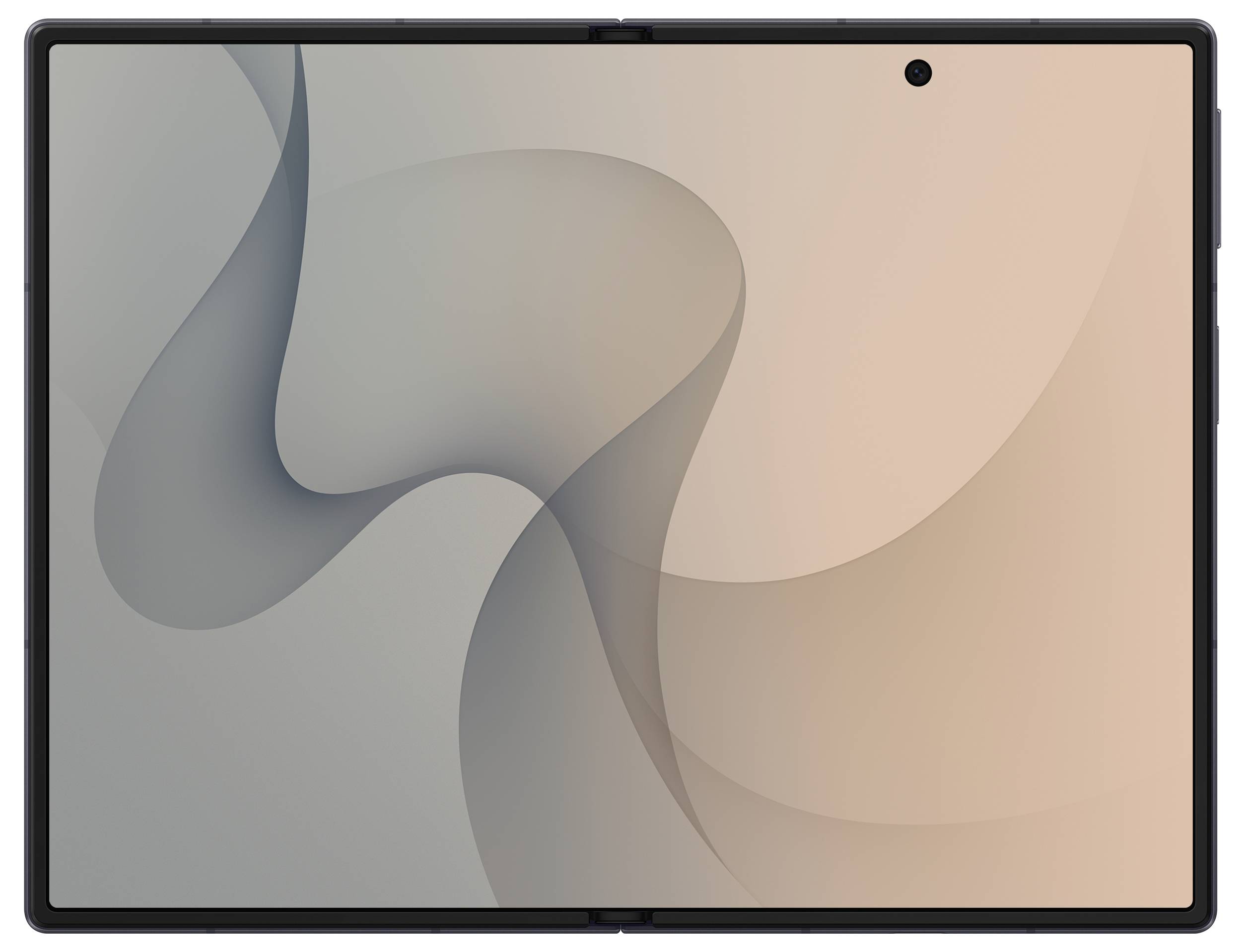 Tablet-Gerät frontal dargestellt mit einem leeren abstrakten Hintergrundbild in Grau- und Pfirsichtönen und einem zentrierten Kameraloch an der oberen Kante.