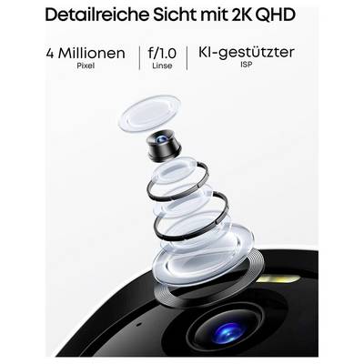 Detailreiche Sicht mit 2K QHD<br>4 Millionen Pixel<br>f/1.0 Linse<br>KI-gestützter ISP