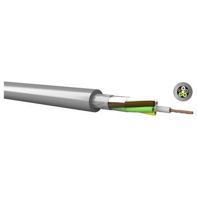 Schnittdarstellung eines abgeschirmten Elektrokabels mit mehreren isolierten inneren Leitern und einem Kupferleiter in einer metallischen äußeren Ummantelung.