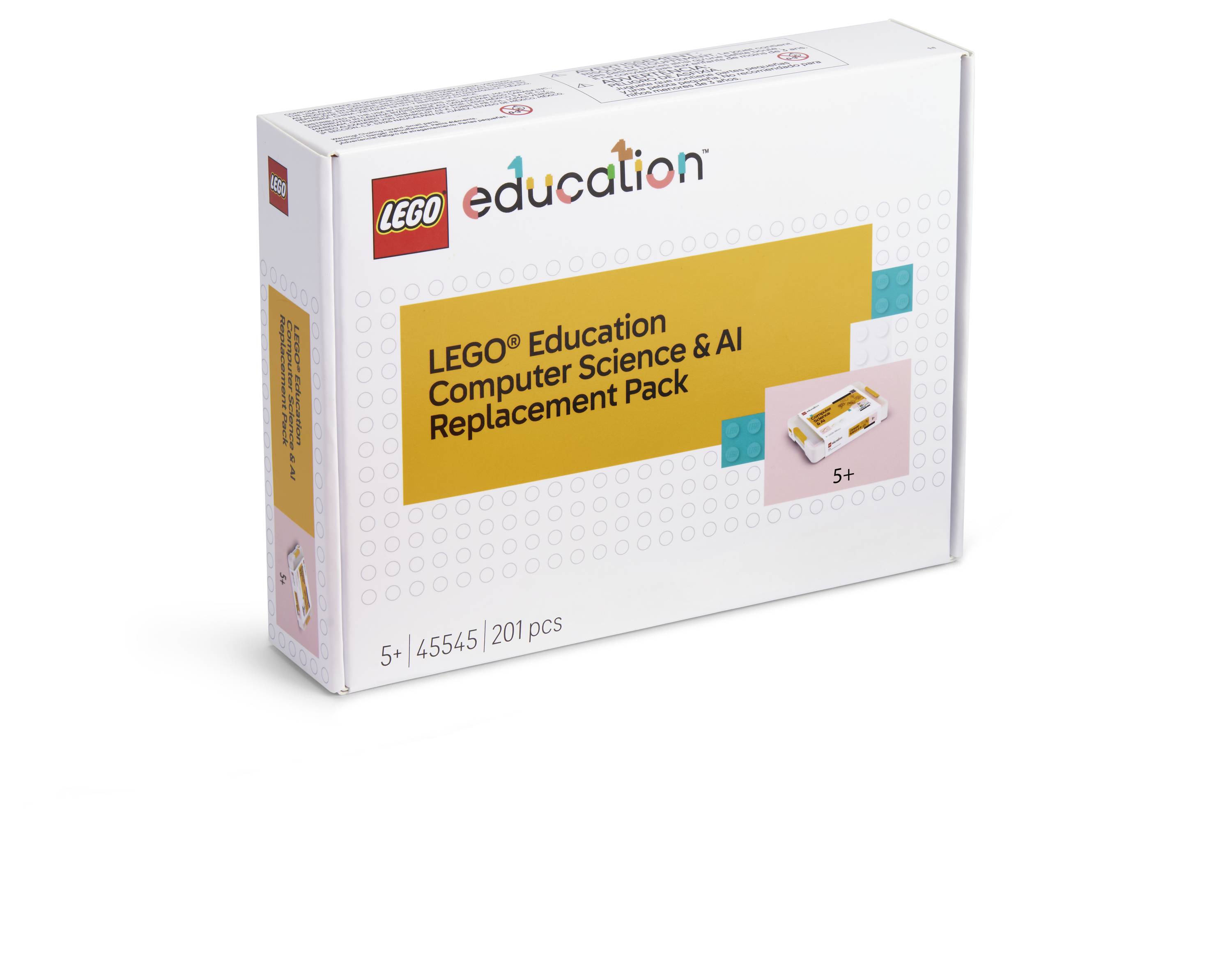 LEGO Education Informatik & KI Ersatzpackung, Schachtel mit Altersangabe 5+ und Set 45545 mit 201 Teilen.
