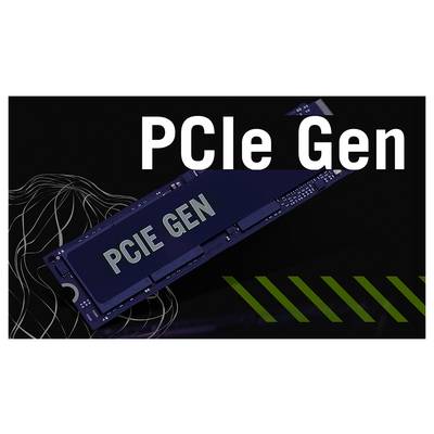 Eine blaue PCIe-Gen-Erweiterungskarte, diagonal auf dunklem Hintergrund dargestellt, mit großem Text „PCIe Gen" und grünen Akzentstreifen.