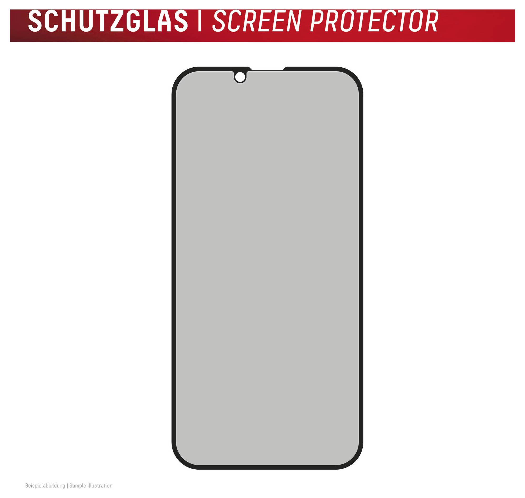 Abbildung eines Smartphone-Displayschutzes mit Notch; Banner liest „SCHUTZGLAS | DISPLAYSCHUTZ".