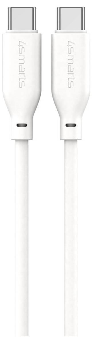 Zwei weiße USB-C-Ladekabel mit 4smarts-Branding, nebeneinander auf einfachem Hintergrund gezeigt.