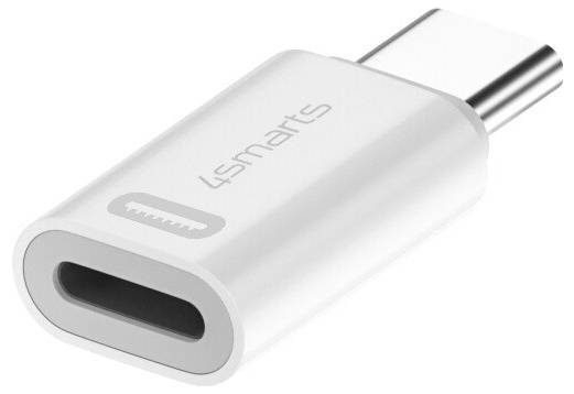 Weißer USB-C-Adapter mit der Bezeichnung „4smarts" mit USB-C-Buchse und Metallstecker-Anschluss