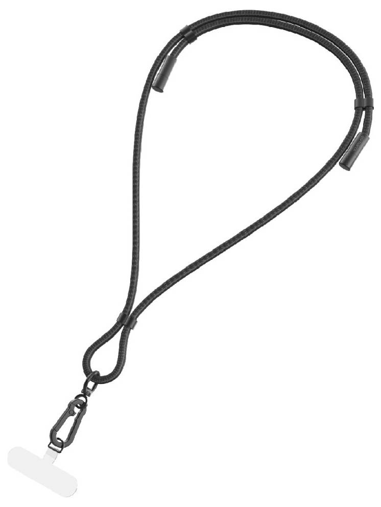 Schwarze geflochtene Schlüsselkordel mit Metallwirbelhaken und Sicherheitsschlaufe.