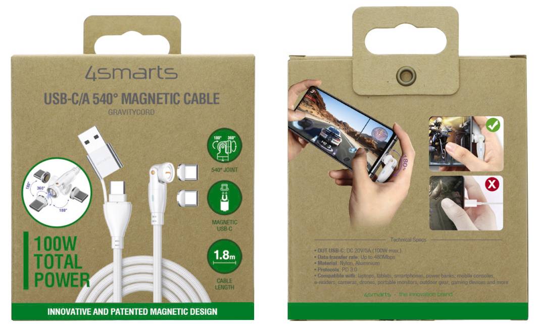 4Smarts USB-Ladekabel USB-C®, USB-A Stecker 1.8 m Weiß 541236-8