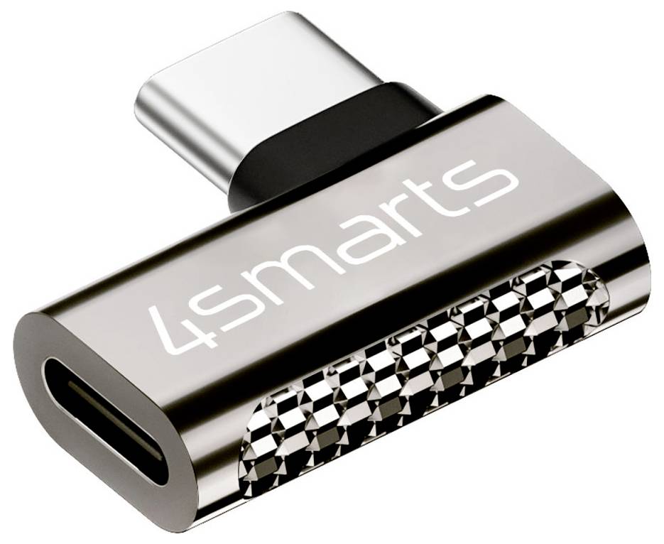 4smarts USB-C-Adapter mit metallischer Oberfläche und kariertem Griffmuster, abgebildet auf weißem Hintergrund.