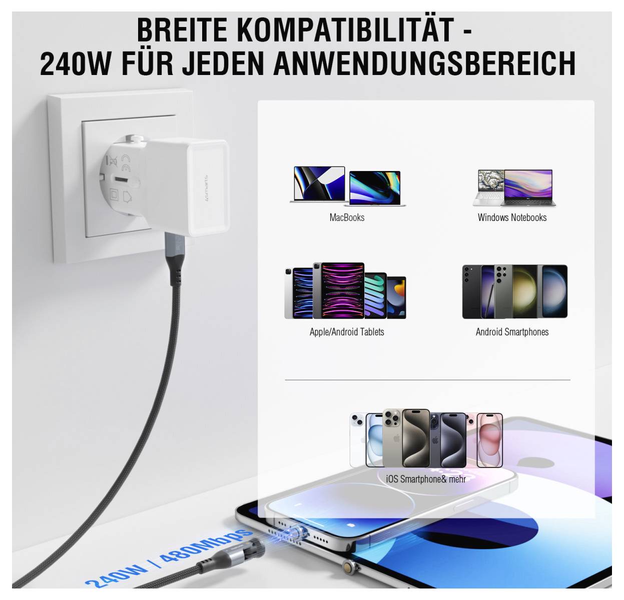 4Smarts USB-Ladekabel USB-C® 1.8 m Schwarz 541237-4